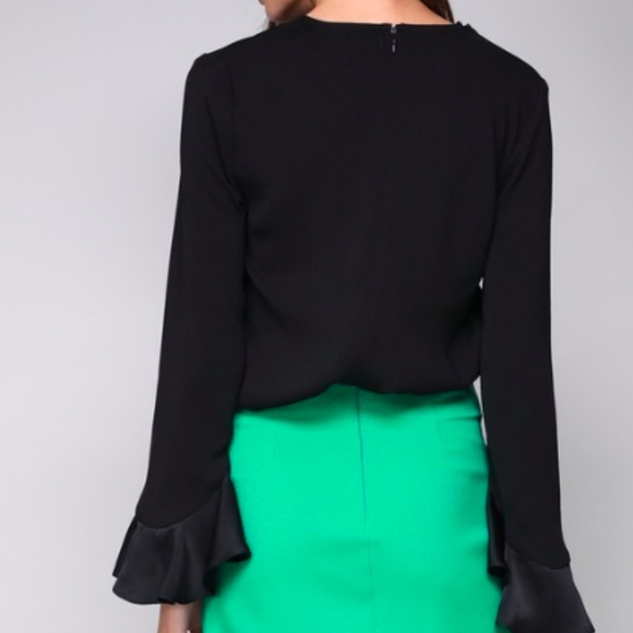 Black Ruffle Bell Sleeve Top - Picture 7 of 8